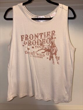 Panhandle Slim Cream Ribbed Tank with Rust Rodeo Print